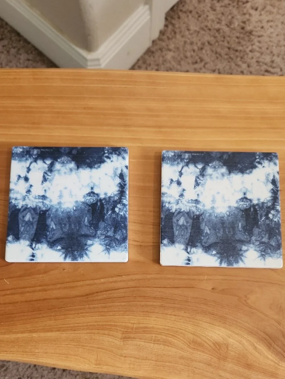 Set of 4 Blue and White Abstract Tile Coasters